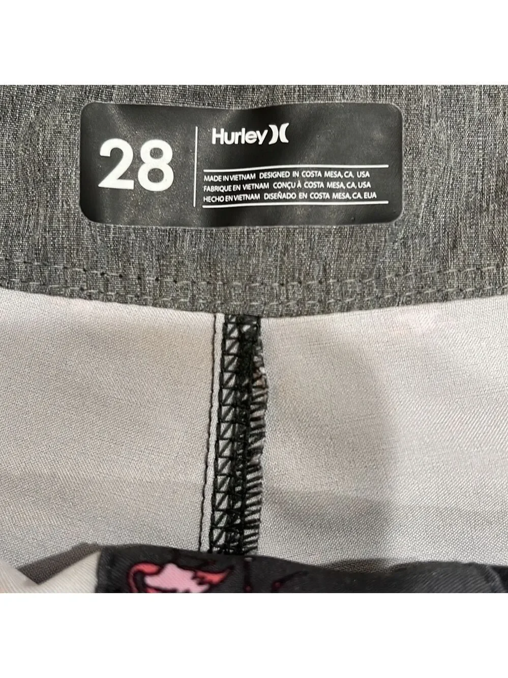 HURLEY Weekender Pink Flamingo Board Shorts Dark Stone Grey SZ 28 Men’s